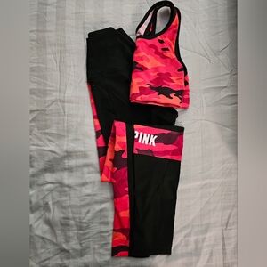 Pink Victoria Secret Camo Sports Bra and Leggings Set Size Small